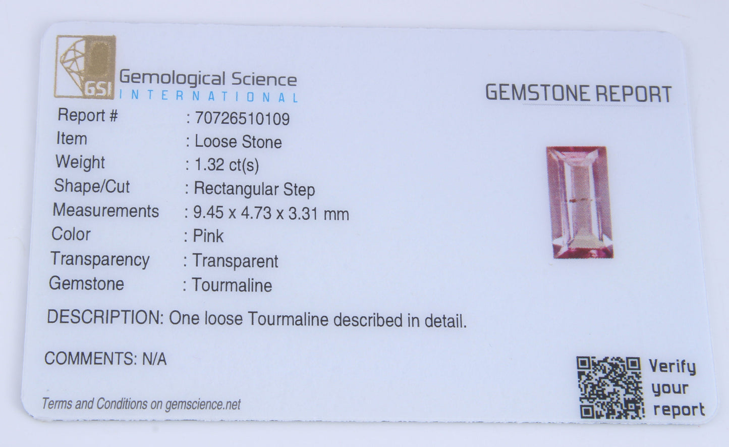 Natural GSI Certified Rubellite Tourmaline Baguette Cut 1.32 Ct Loose Gemstone, Genuine Rubellite Unmounted Gemstone