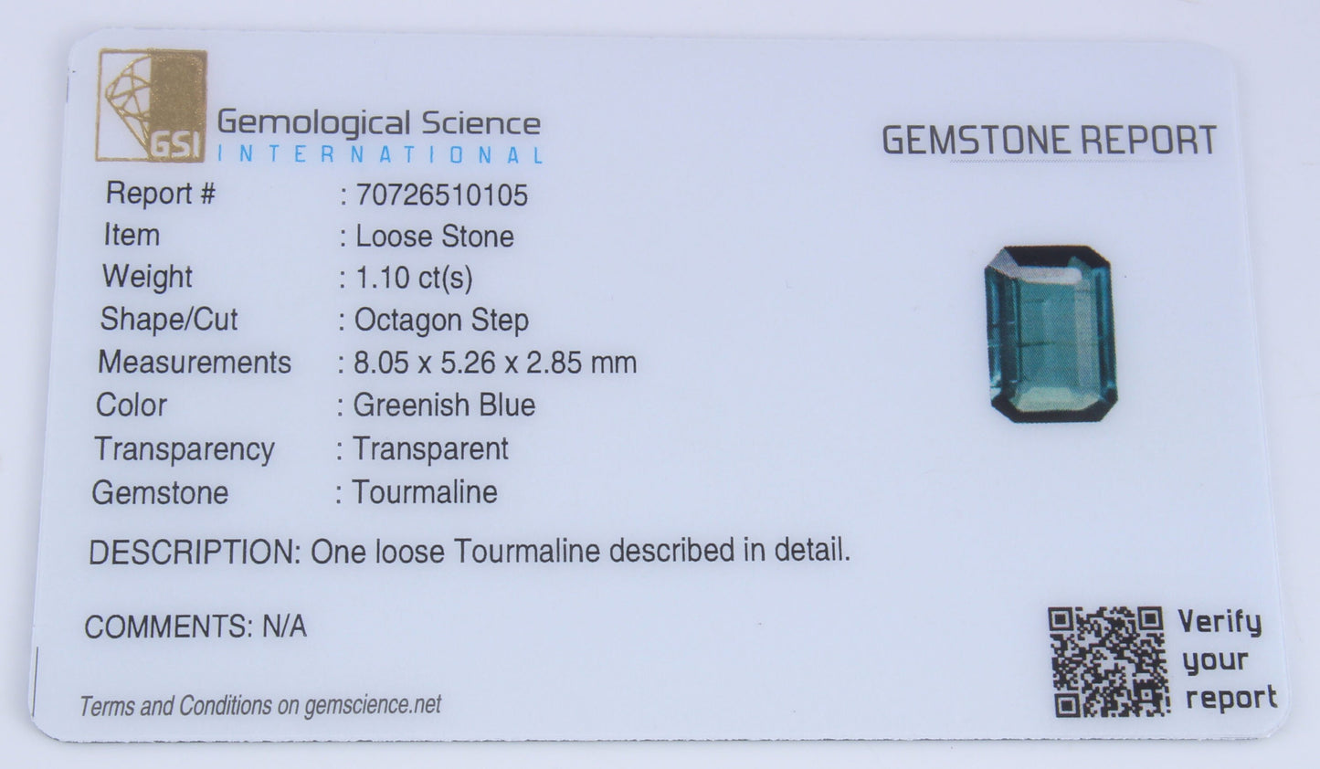 Natural GSI Certified 1.10 Ct Indicolite Blue Tourmaline Octagon Cut Loose Gemstone, Genuine Indicolite Unmounted Gemstone for Jewelry