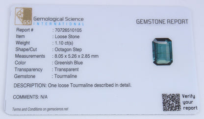 Natural GSI Certified 1.10 Ct Indicolite Blue Tourmaline Octagon Cut Loose Gemstone, Genuine Indicolite Unmounted Gemstone for Jewelry